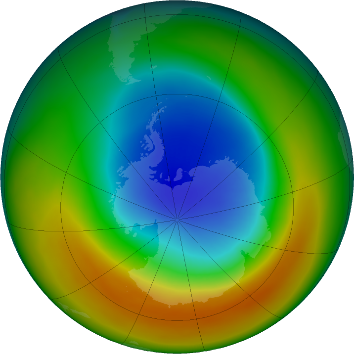Antarctic ozone map for September 2019